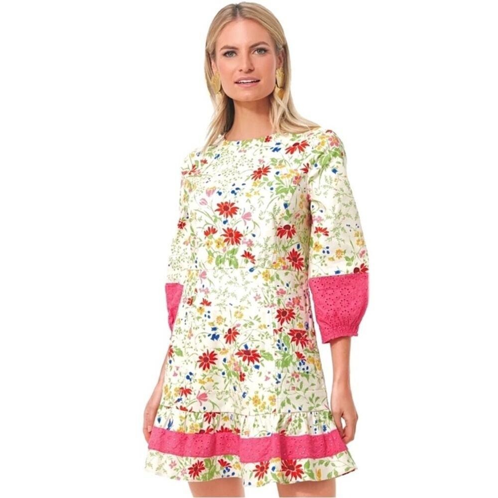 Tuckernuck Laurel Wildflower Eyelet Butterfly Mini Dress Ruched Lace Trim NWT L